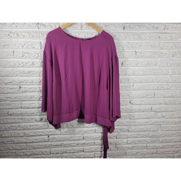 Worthington Women Top 2X Plus Asymmetric Sleeve Purple Tie Hem Keyhole PUR62E - Picture 1 of 9